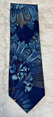 Vicky Davis New York Vintage Flower POWER Dark Blue/Teal Man Men's Neck Tie